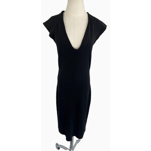 Groceries Apparel Dress Womens Medium Black Organic Cotton Midi Cap‎ Sleeve USA